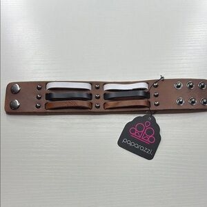 Paparazzi Brown Studded Leather Cuff Bracelet